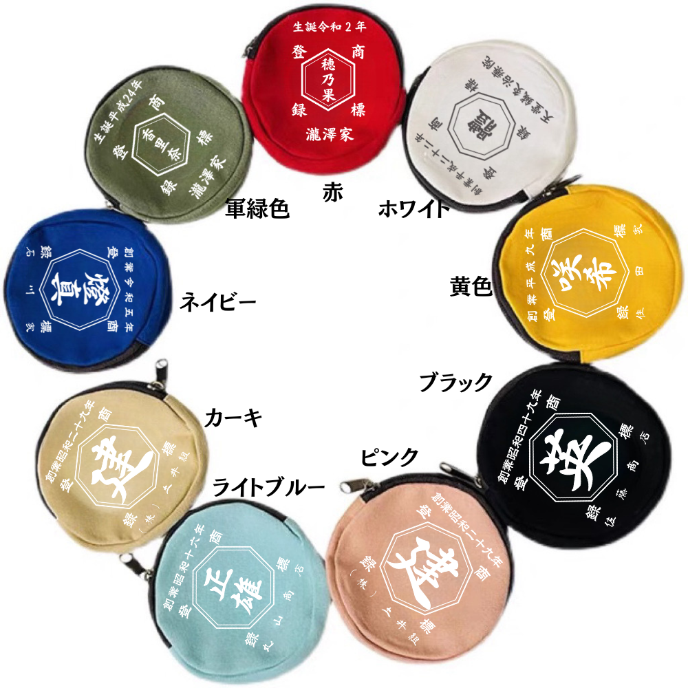 渦 柄 収納ポーチ 名前入り 小銭入れ 商店風 コインケース ミニ財布 創業年開店祝い 誕生ギフト