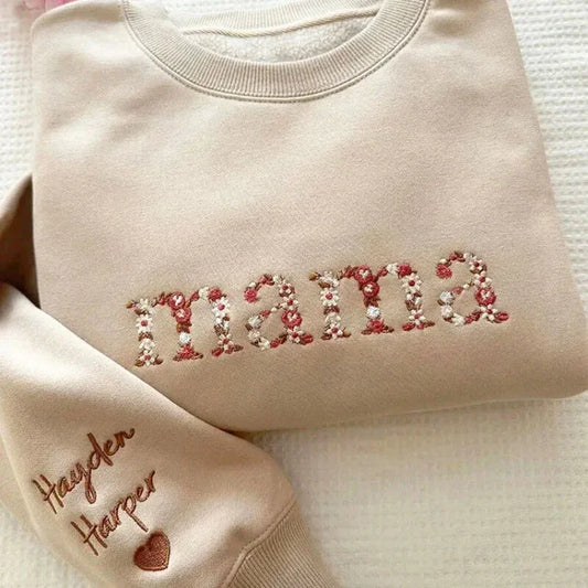 母の日 刺繍入り  トレーナー 名前入り パーカー 花柄 デザイン