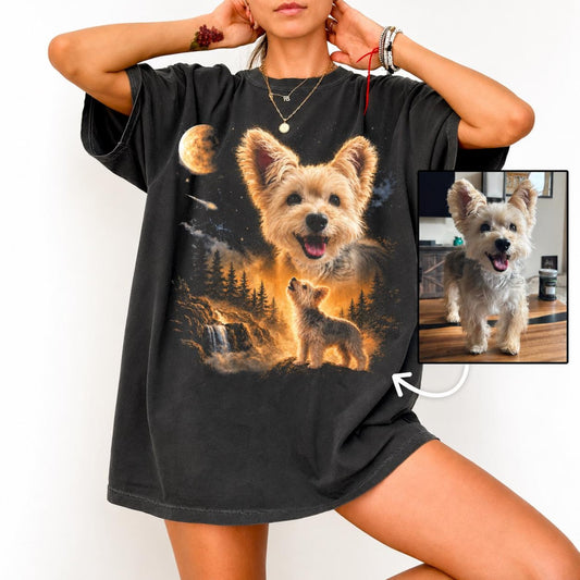 カスタムペットTシャツ｜ペット写真をプリント｜月明かりに包まれたような優しいデザイン 男女兼用04