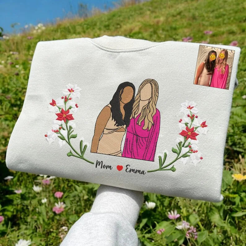 母の日 刺繍入り 写真入り トレーナー 名前入り パーカー花柄 デザイン02