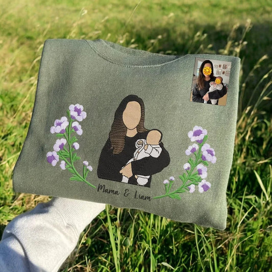 母の日 刺繍入り 写真入り トレーナー 名前入り パーカー花柄 デザイン02