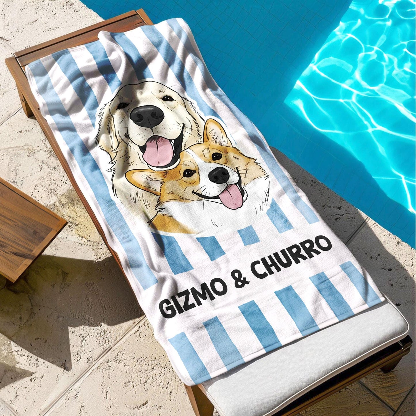 オーダーメイド ペットフォト ビーチタオル／愛犬・愛猫の名前入り クイックドライタオル