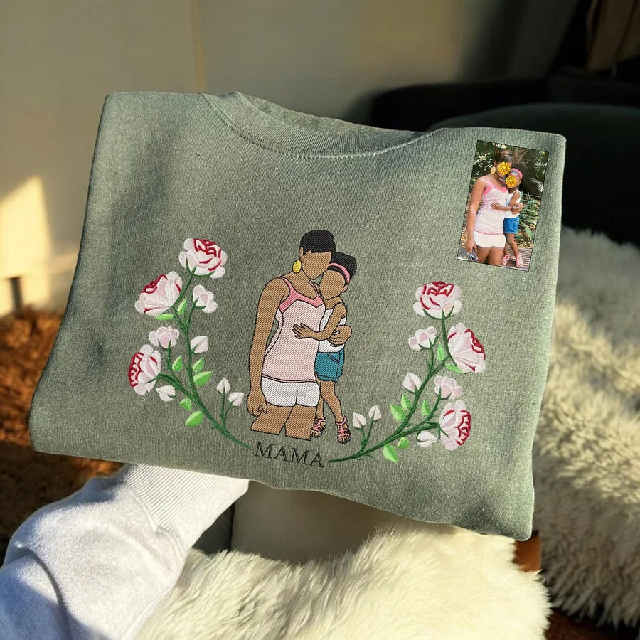 母の日 刺繍入り 写真入り トレーナー 名前入り パーカー花柄 デザイン02