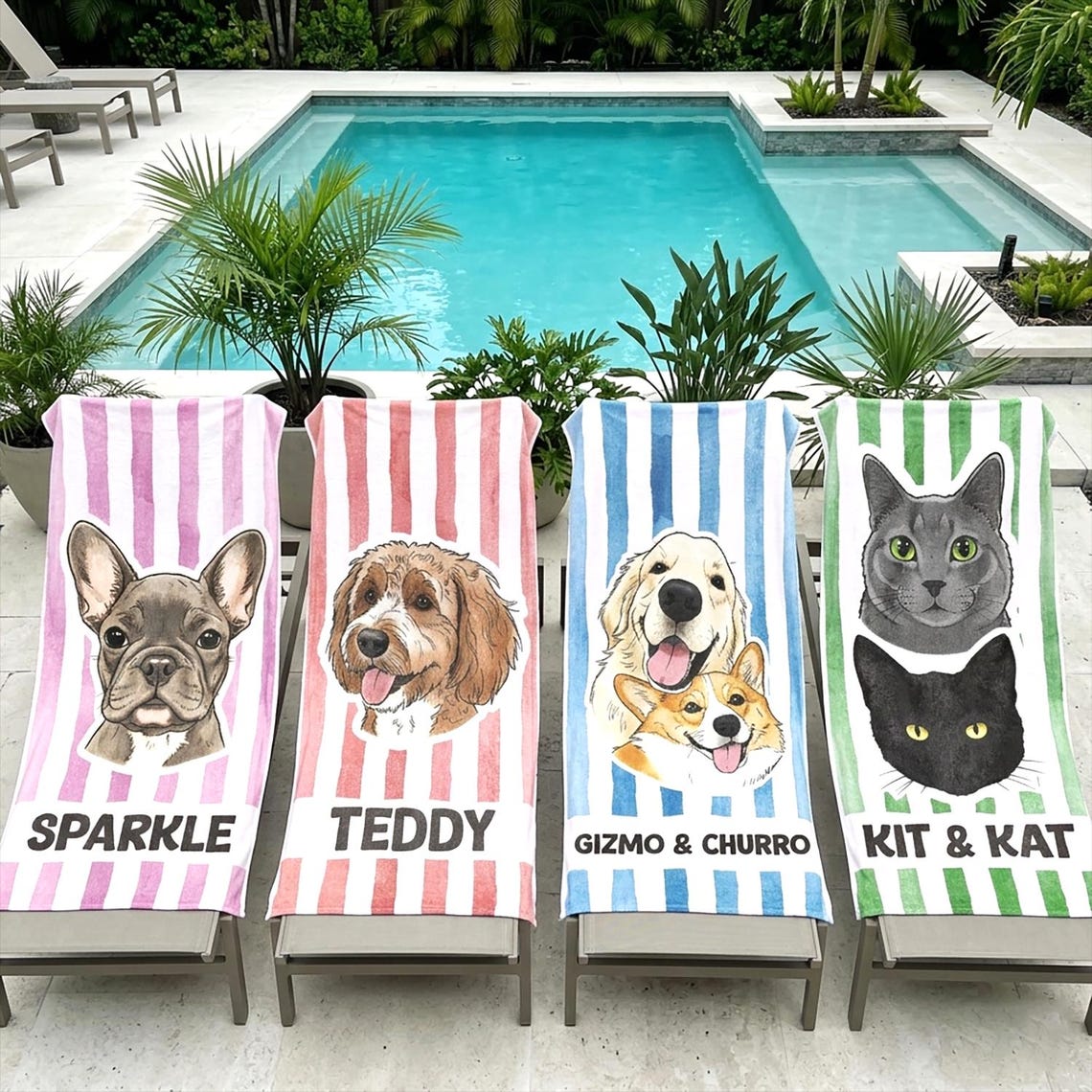 オーダーメイド ペットフォト ビーチタオル／愛犬・愛猫の名前入り クイックドライタオル