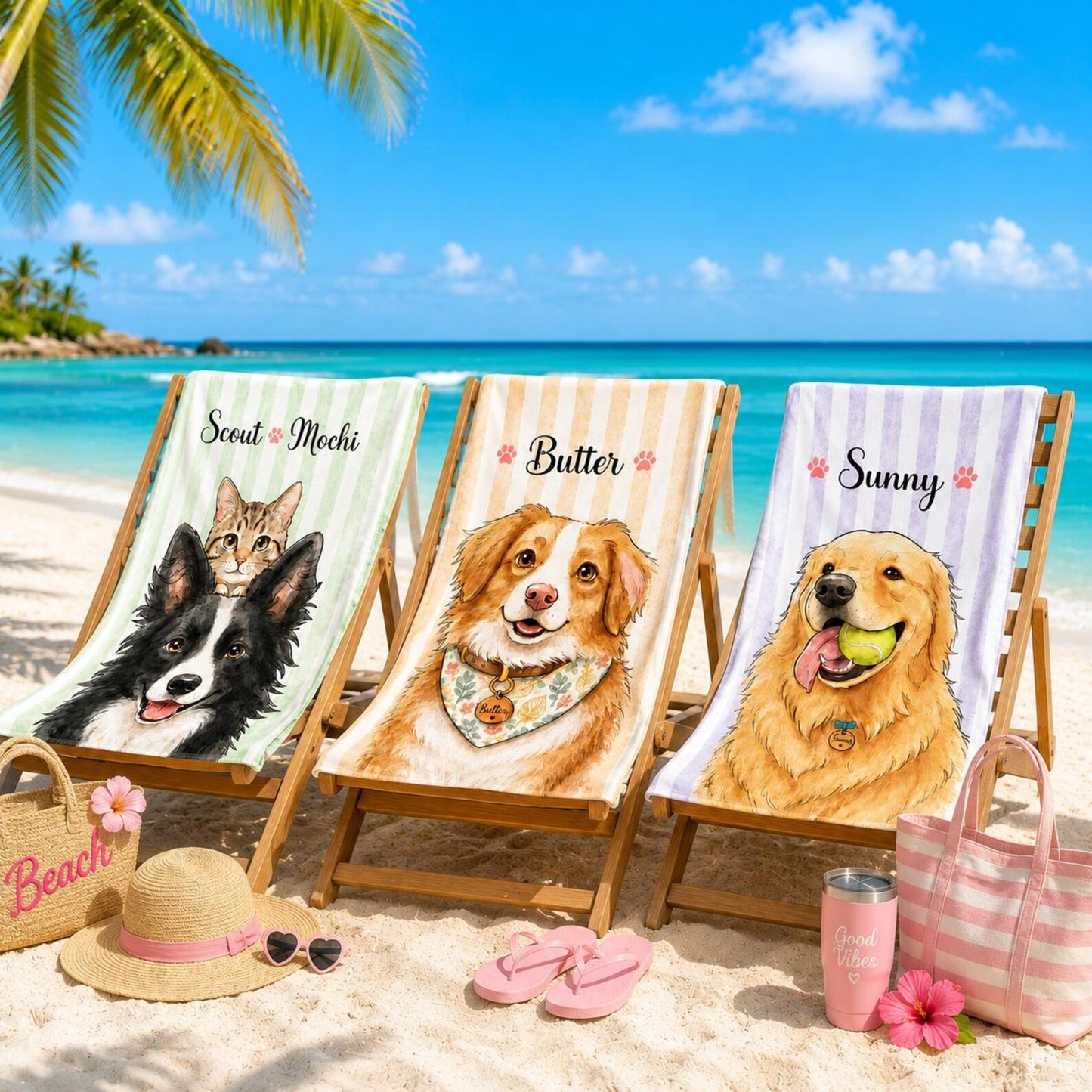 オーダーメイド ペットフォト ビーチタオル／愛犬・愛猫の名前入り クイックドライタオル02