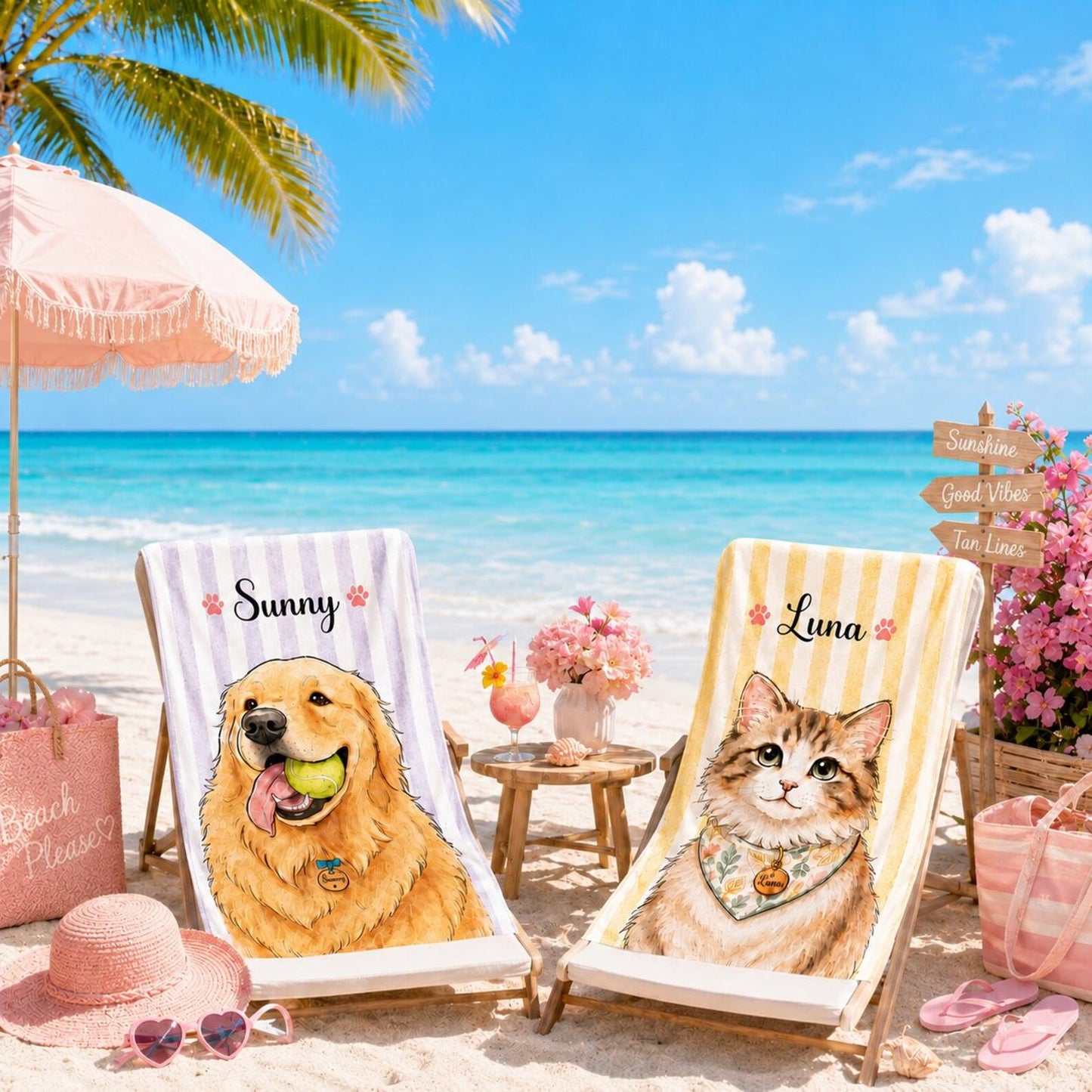 オーダーメイド ペットフォト ビーチタオル／愛犬・愛猫の名前入り クイックドライタオル02