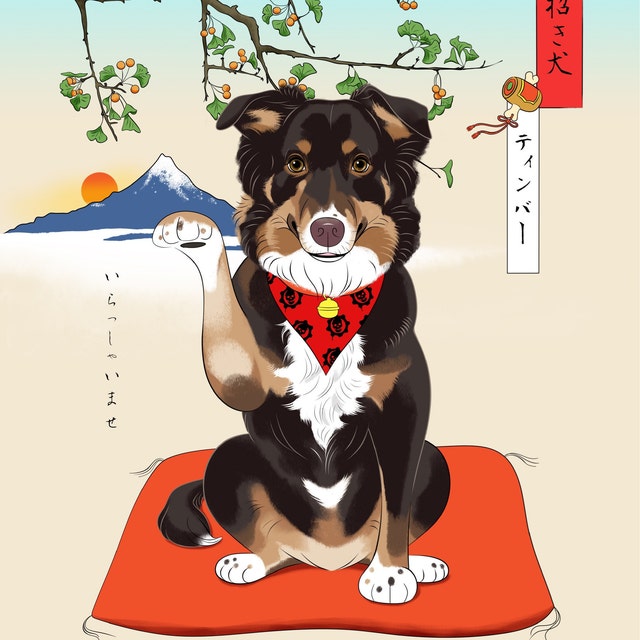 招き猫・招きワンチャン|あなたのペットを世界に１つだけのアート作品に♪|ペットイラスト|ペット似顔絵|インテリア