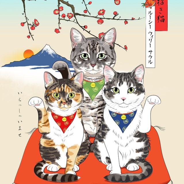 招き猫・招きワンチャン|あなたのペットを世界に１つだけのアート作品に♪|ペットイラスト|ペット似顔絵|インテリア