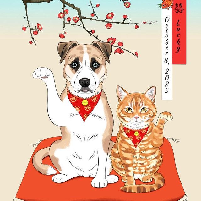 招き猫・招きワンチャン|あなたのペットを世界に１つだけのアート作品に♪|ペットイラスト|ペット似顔絵|インテリア