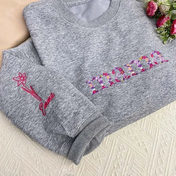 母の日 刺繍入り  トレーナー 名前入り パーカー 花柄 デザイン
