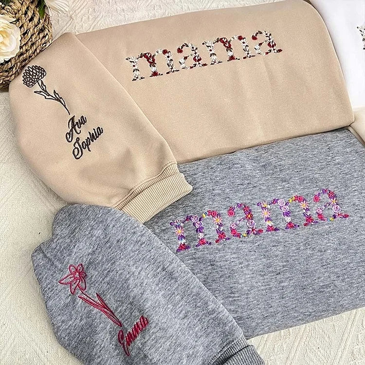 母の日 刺繍入り  トレーナー 名前入り パーカー 花柄 デザイン