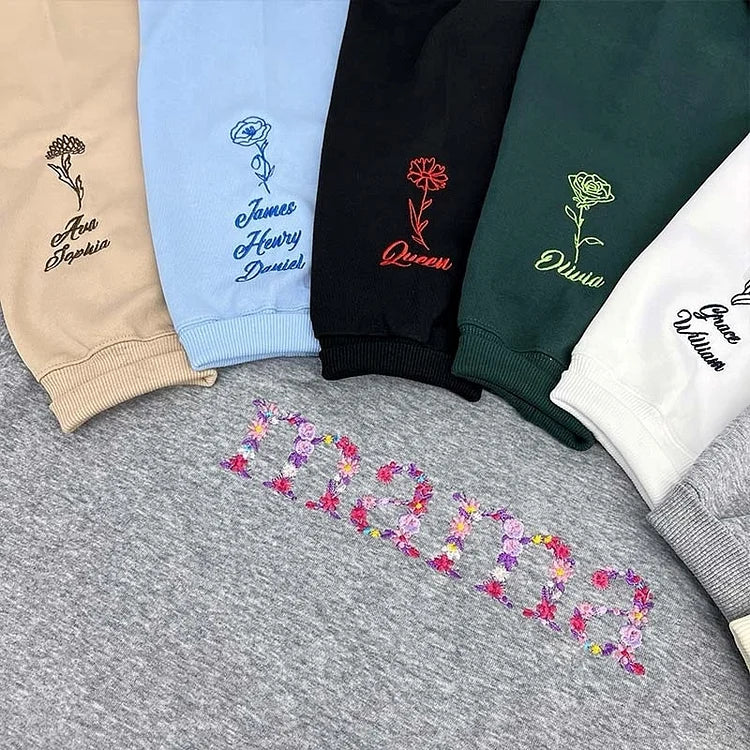 母の日 刺繍入り  トレーナー 名前入り パーカー 花柄 デザイン