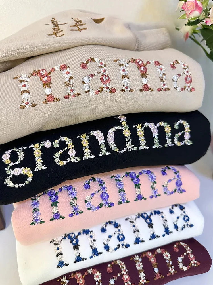 母の日 刺繍入り  トレーナー 名前入り パーカー 花柄 デザイン