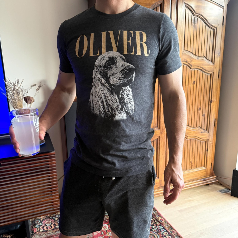 レトロモノクロ愛犬Tシャツ｜ペット写真＆お名前カスタム／ギフトにも
