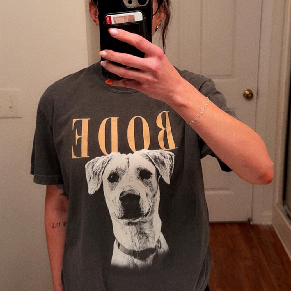 レトロモノクロ愛犬Tシャツ｜ペット写真＆お名前カスタム／ギフトにも