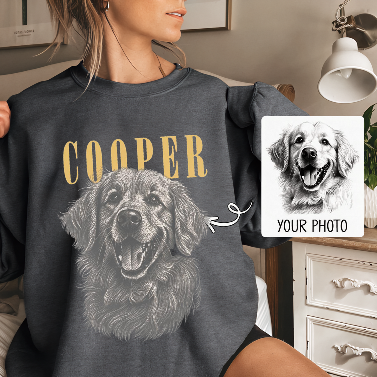 ペット似顔絵スウェット 愛犬・愛猫 Tシャツ レトロモノクロデザイン パーカー ペットロスにも 男女兼用05
