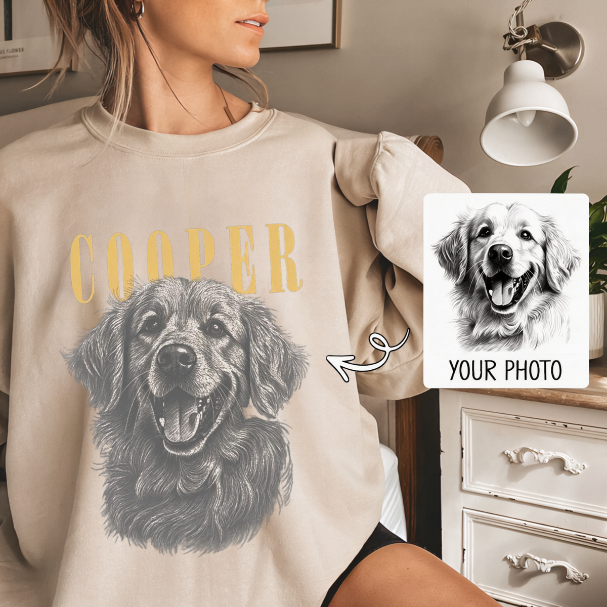 ペット似顔絵スウェット 愛犬・愛猫 Tシャツ レトロモノクロデザイン パーカー ペットロスにも 男女兼用05