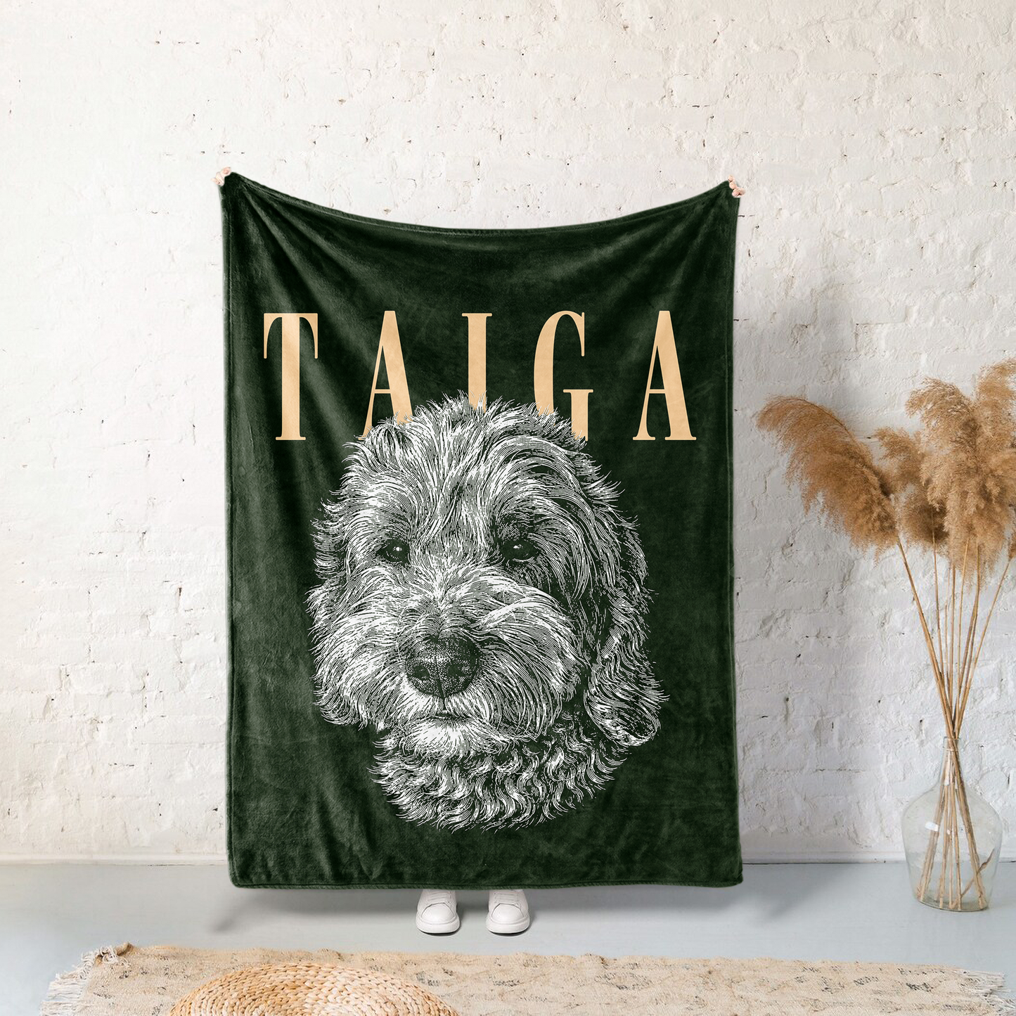 レトロモノクロ愛犬ブランケット｜ペット写真＆お名前カスタム毛布