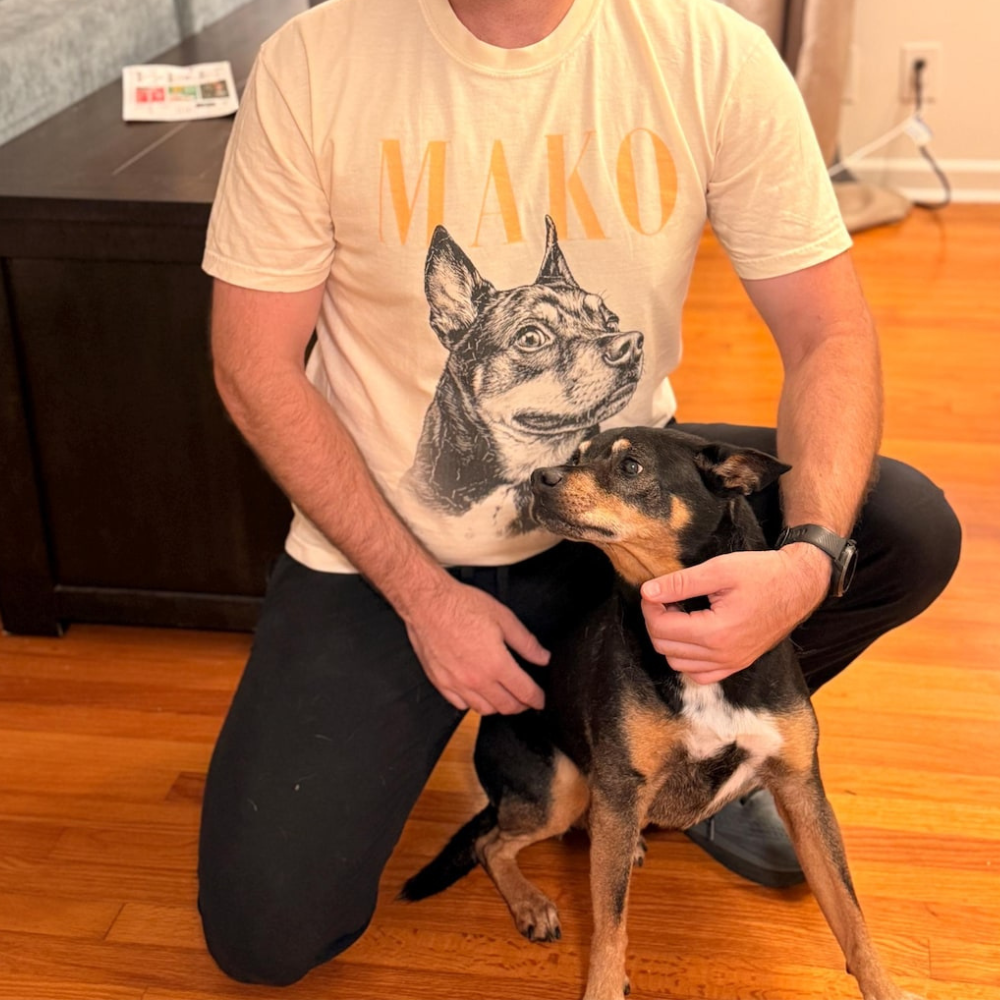 レトロモノクロ愛犬Tシャツ｜ペット写真＆お名前カスタム／ギフトにも