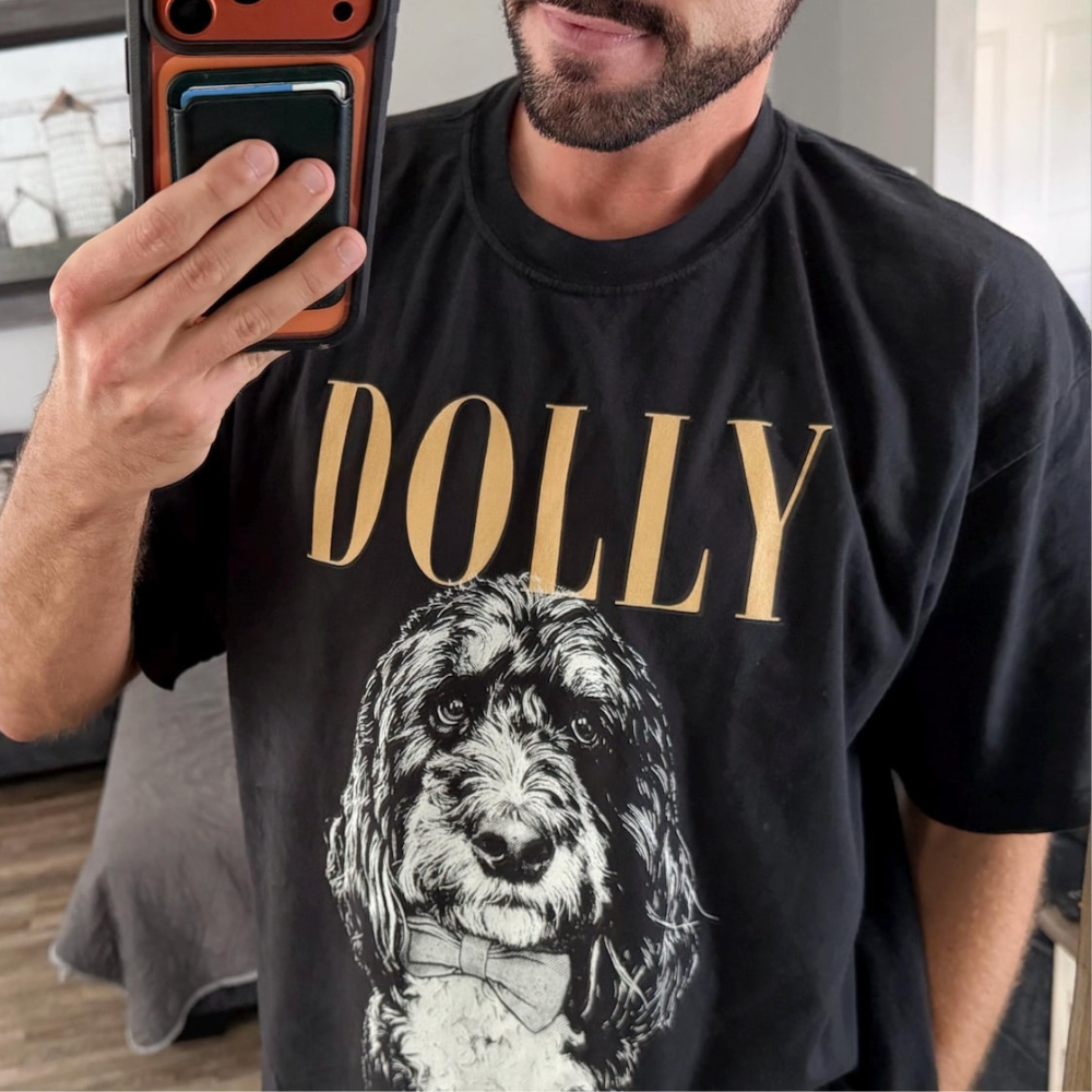 レトロモノクロ愛犬Tシャツ｜ペット写真＆お名前カスタム／ギフトにも