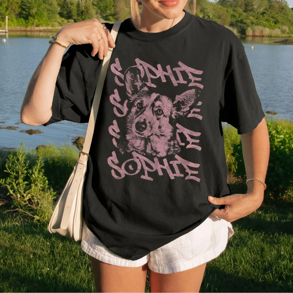 昭和レトロ カスタムペットTシャツ 80s USスタイル ペット写真をアートに 男女兼用