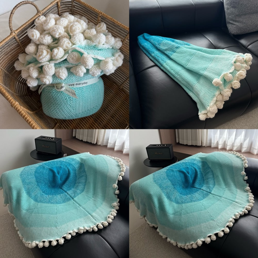 花束ブランケット 完成品 ブランケット ニット 手編み花 ブーケブランケット