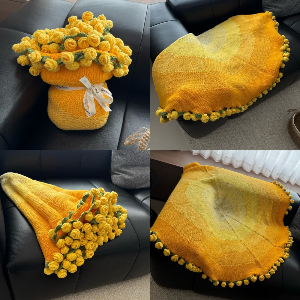 花束ブランケット 完成品 ブランケット ニット 手編み花 ブーケブランケット