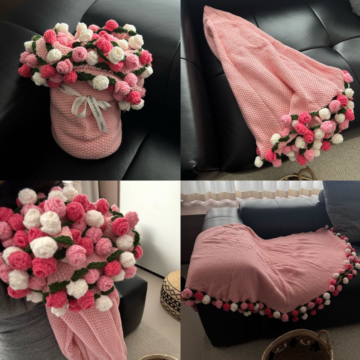 花束ブランケット 完成品 ブランケット ニット 手編み花 ブーケブランケット