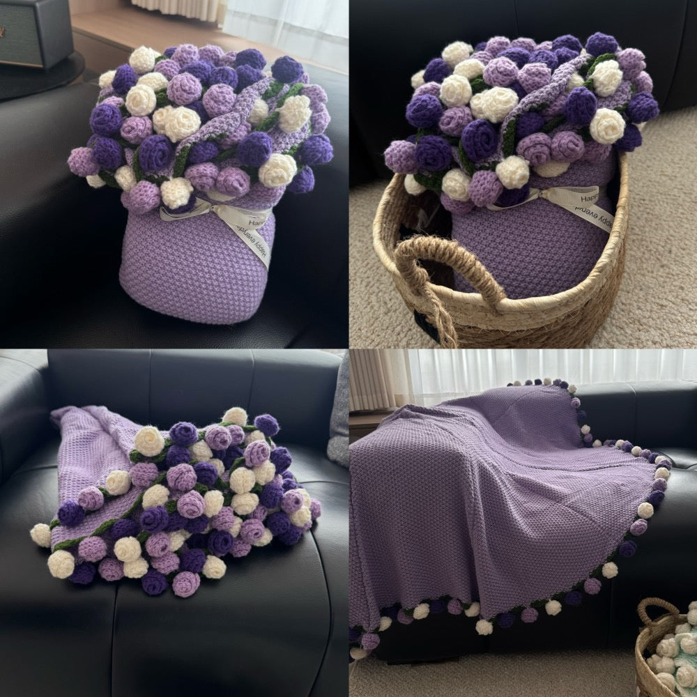 花束ブランケット 完成品 ブランケット ニット 手編み花 ブーケブランケット