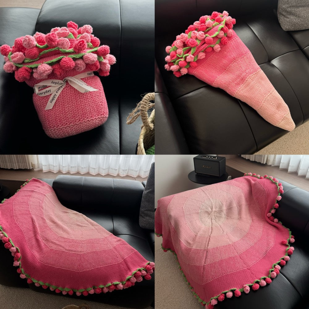 花束ブランケット 完成品 ブランケット ニット 手編み花 ブーケブランケット