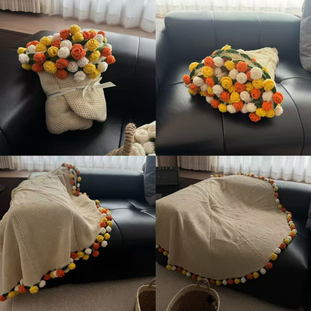 花束ブランケット 完成品 ブランケット ニット 手編み花 ブーケブランケット
