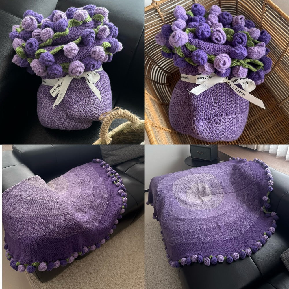 花束ブランケット 完成品 ブランケット ニット 手編み花 ブーケブランケット