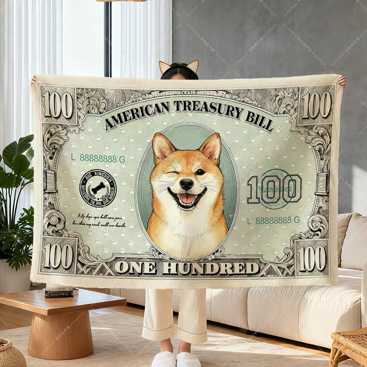 Dollar似顔絵 愛犬ブランケット｜ペット写真カスタム毛布