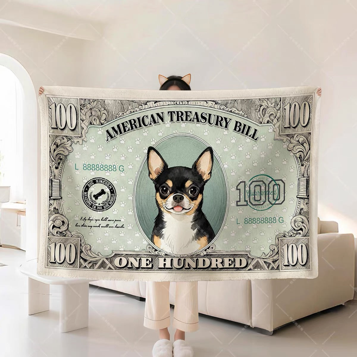 Dollar似顔絵 愛犬ブランケット｜ペット写真カスタム毛布