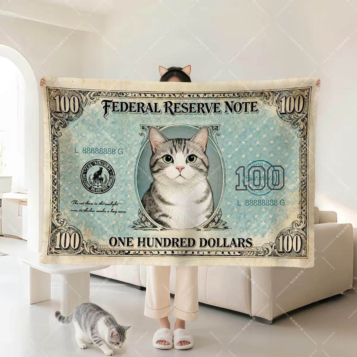 Dollar似顔絵 愛犬ブランケット｜ペット写真カスタム毛布