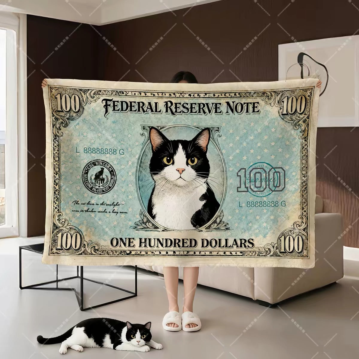 Dollar似顔絵 愛犬ブランケット｜ペット写真カスタム毛布