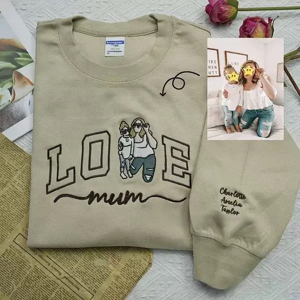 母の日 刺繍入り 写真入り トレーナー 名前入り パーカー LOVE MOM デザイン