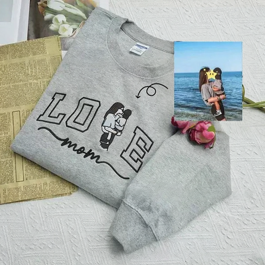 母の日 刺繍入り 写真入り トレーナー 名前入り パーカー LOVE MOM デザイン