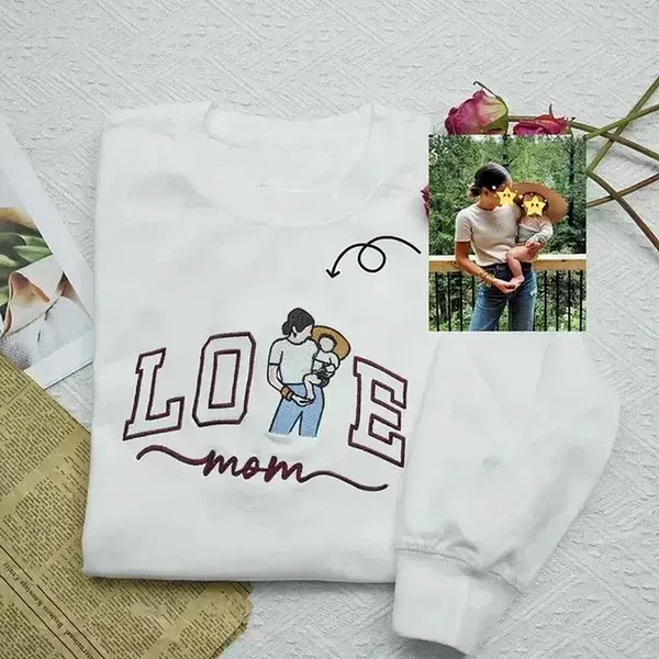 母の日 刺繍入り 写真入り トレーナー 名前入り パーカー LOVE MOM デザイン
