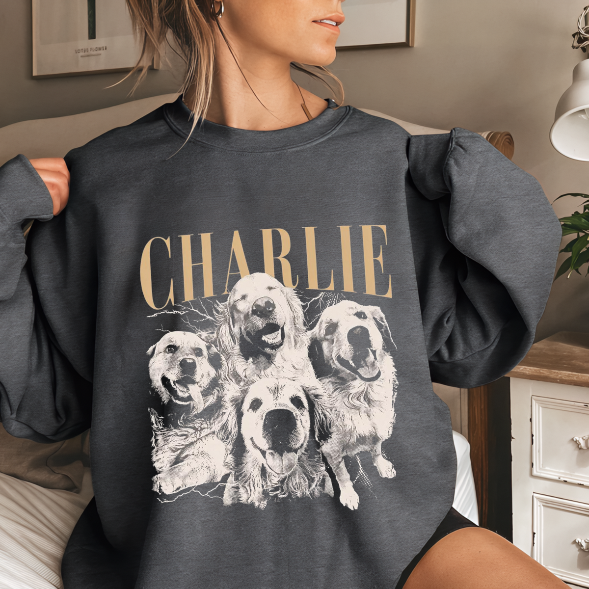 ペット似顔絵スウェット 愛犬・愛猫 Tシャツ レトロモノクロデザイン パーカー ペットロスにも 男女兼用 03